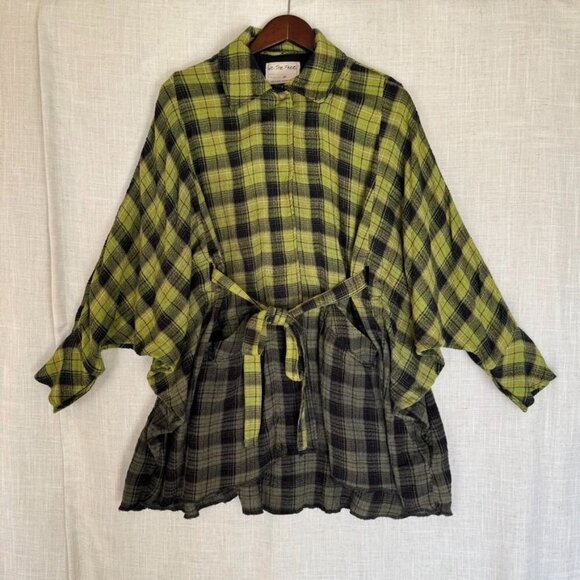 We The Free Green Plaid Wool Blend You Wish Flannel Shirt Tunic Size Extra Small - Picture 3 of 13